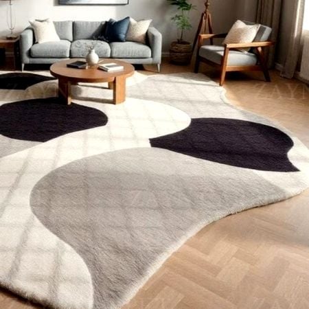 Handcrafted Neutral Organic Abstract Living Room Rug